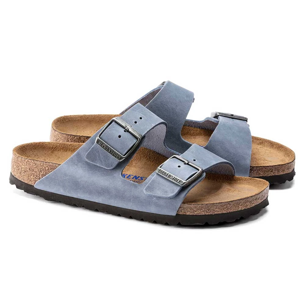 Birkenstock Arizona SFB Oil Leather Sandal - Dusty Blue - Regular/Wide - Image 3