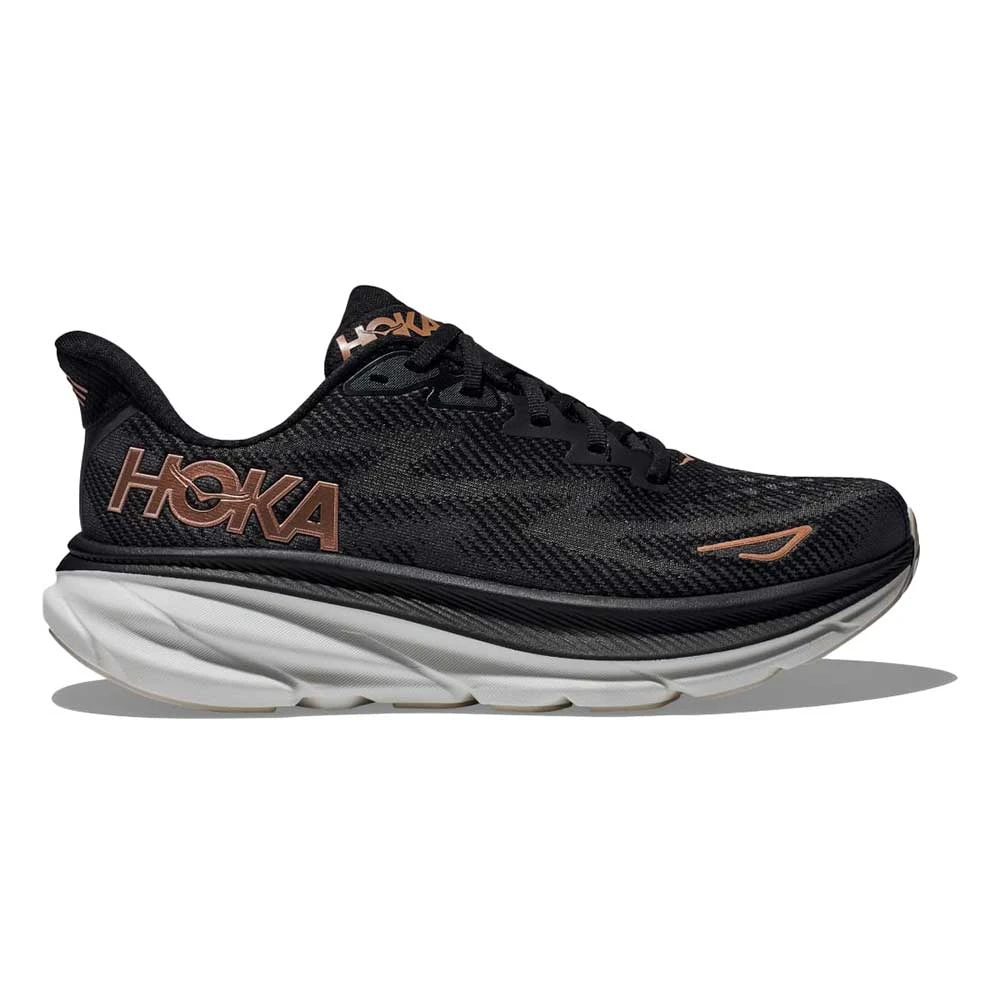Hoka Women's Clifton 9 Running Shoe - Black/Rose Gold - Wide (D)