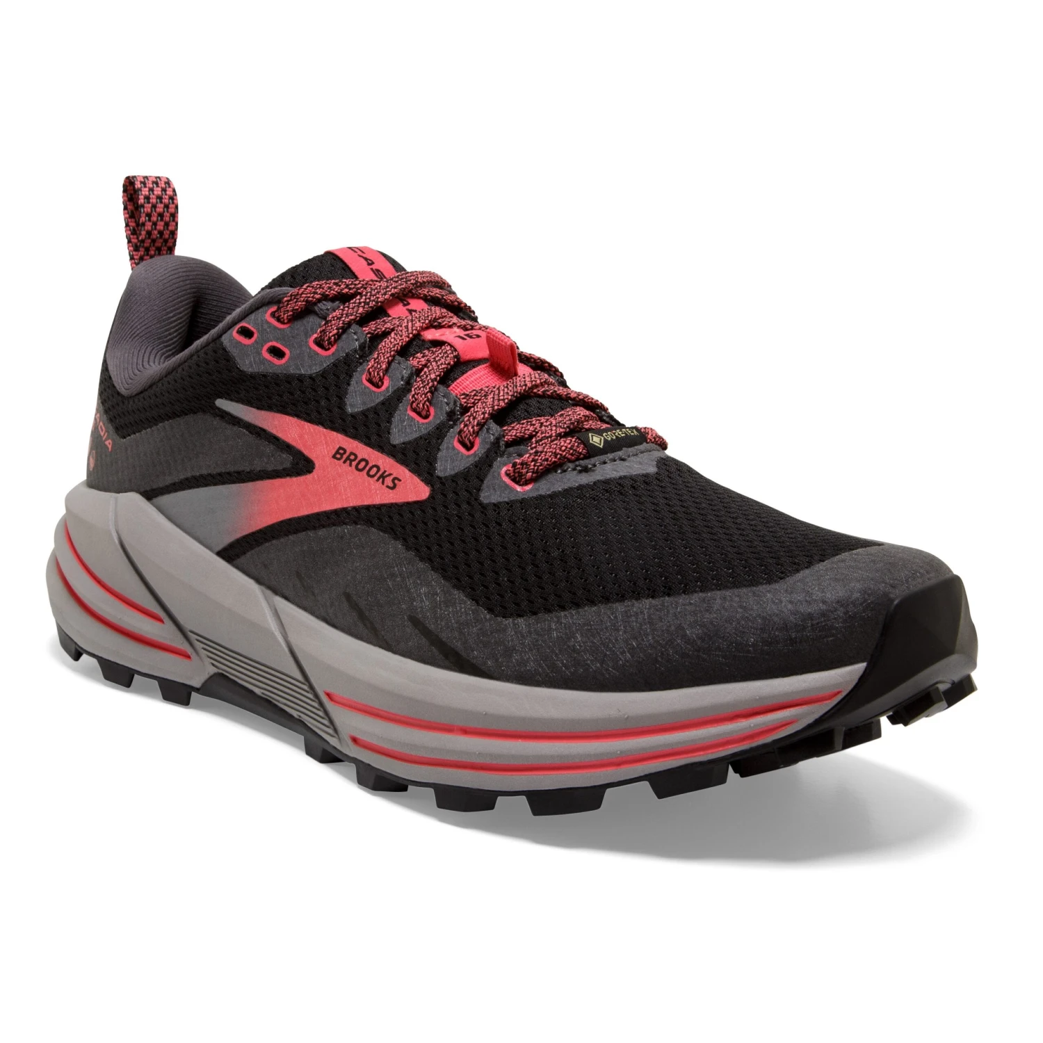 BROOKS Women's Cascadia 16 GoreTEX Trail Running Shoe - Black/Blackened Pearl/Coral - Regular (B) - Image 3