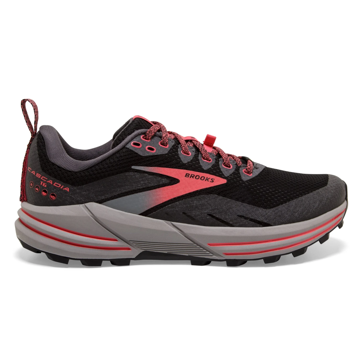 BROOKS Women's Cascadia 16 GoreTEX Trail Running Shoe - Black/Blackened Pearl/Coral - Regular (B)